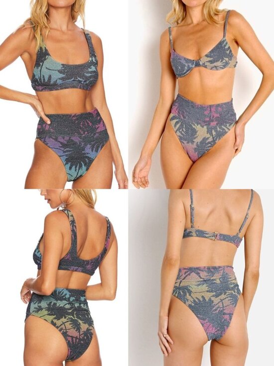 Beach Riot Other - RARE 3pc Beach Riot x Revolve Bikini In Sparkly Rainbow Palm Madness Print